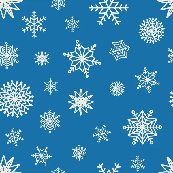 Seamless Pattern Hand Drawn White Snow Flakes Blue Simple Winter — Stock Vector