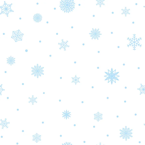 Seamless Pattern Hand Drawn White Snow Flakes Blue Simple Winter — Stock Vector