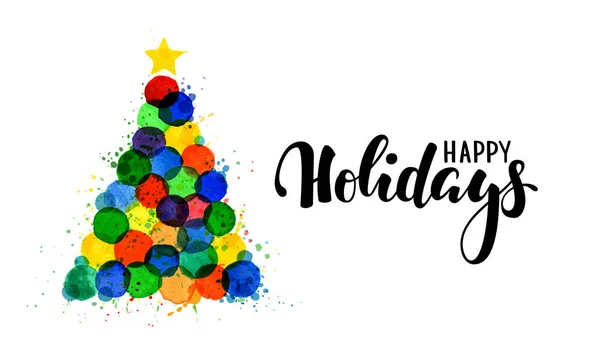 色彩艳丽的水彩斑斓的手绘圣诞树 祝你节日快乐设计节日贺卡和圣诞快乐请柬 新年快乐 冬季假期 — 图库矢量图片