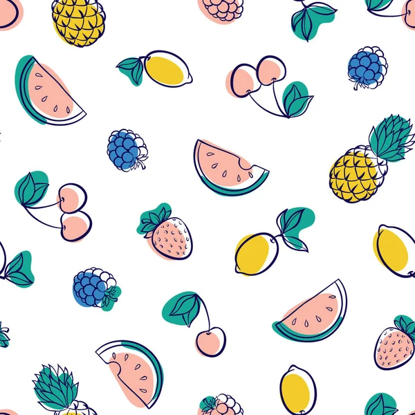 Schöne Nahtlose Muster Mit Niedlichen Doodle Früchte Skizze Handgezeichneter Trendiger — Stockvektor