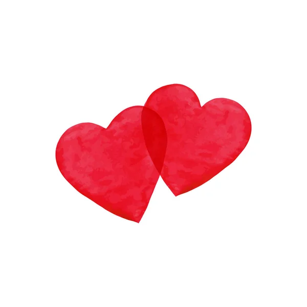Δύο Καρδιά Ακουαρέλα Απομονώνονται Λευκό Φόντο Σημάδι Αγάπης Σχέδιο Για — Διανυσματικό Αρχείο