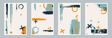 Yaratıcı minimalist el çizimi boyalı ve şekilli soyut sanat arka planı, fırça darbeleri element vektörü EPS10. Duvar dekorasyonu, kartpostal, poster veya broşür için tasarım.