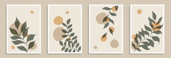 壁の装飾 ポストカードやパンフレットカバーデザイン ポスターのための創造的なミニマリストの手描きイラストの緑の葉とパステルシンプルな形状のセット — ストックベクタ