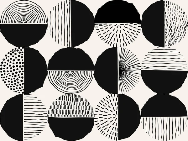 Patrón Sin Costuras Negro Whie Doodle Forma Arte Abstracto Minimalista — Vector de stock