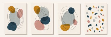 Yaratıcı minimalist el yapımı, suluboya lekeli ve geometrik şekilli soyut sanat arkaplanı. Duvar dekorasyonu, kartpostal, poster veya broşür için tasarım.