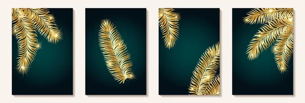 Σετ Δημιουργικών Μινιμαλιστικών Χειροποίητων Εικονογραφήσεων Floral Χρυσά Τροπικά Φύλλα Φοίνικα — Διανυσματικό Αρχείο