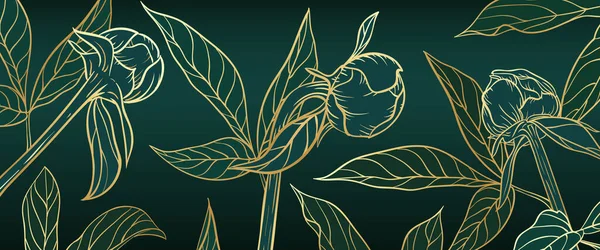 Απρόσκοπτη Μοτίβο Ζωγραφίζει Στο Χέρι Εικόνες Floral Περίγραμμα Χρυσά Φύλλα — Διανυσματικό Αρχείο