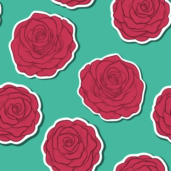 Kırmızı güller ile kontür güzel Dikişsiz desen. kontür çizgileri çizilmiş ve konturlar.