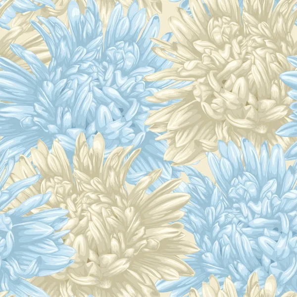 Fond sans couture avec aster beige et bleu. Dessiné à la main avec effet de dessin à l'aquarelle — Image vectorielle