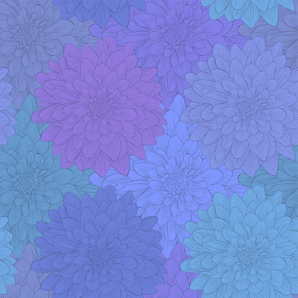 Beautiful seamless pattern with blue dahlia flowers. — Stock Vector