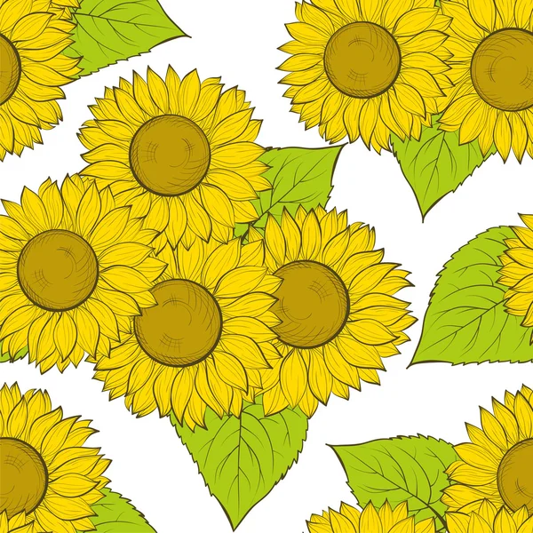 Beautiful seamless background with sunflowers. — Stock Vector