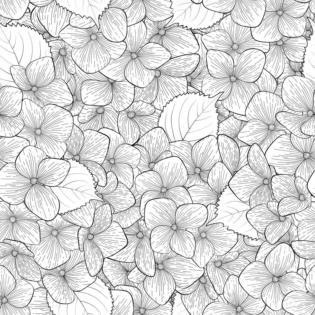 Beautiful seamless background with monochrome, black and white flowers.