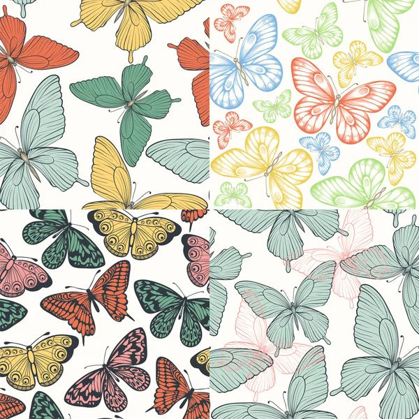 Set of Beautiful seamless background with butterflies vintage color. — Stock Vector