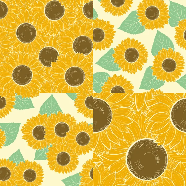 Set of beautiful seamless background with sunflowers. — Stock Vector