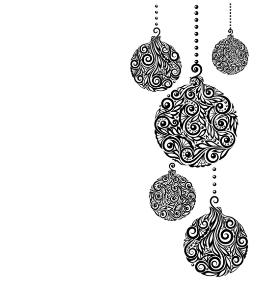 Beautiful monochrome Black and White Christmas background with Christmas balls Hanging — Stock Vector