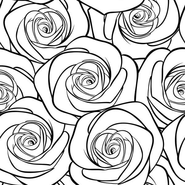 Beautiful black and white seamless pattern in roses with contours. — Stock Vector