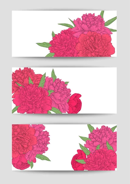 Beautiful Set of horizontal banners with flowers. Hand-drawn background for greeting cards and invitations — ストックベクタ