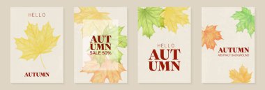 Sulu fırça desenli sonbahar arkaplan tasarımı suluboya el çizimi bırakır. Soyut sanat duvar kağıdı tasarımı arka plan tebrik kartları ve mevsimsel sonbahar tatili davetiyeleri