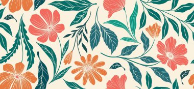 Renkli çiçekli, dikdörtgen desenli. Tekstil tasarımı, kumaş baskısı ve duvar kağıdı için klasik estetik arka plan. Ditsy çiçek gücü vektör çizimi