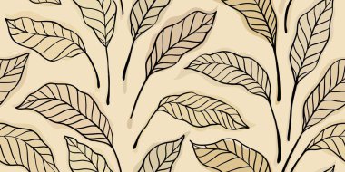 Soyut sanat klasik renkleri tropikal çizgi sanatı geriye pürüzsüz bir arka plan vektörü bırakır. Yapraklı duvar kağıdı tasarımı ve karalama çizimi doğrusal yaprak. Klasik botanik çiçek desenli.