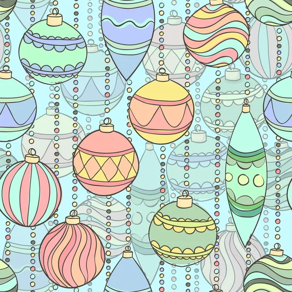 Hermoso fondo sin costuras con colgar decoraciones de Navidad y bolas — Vector de stock