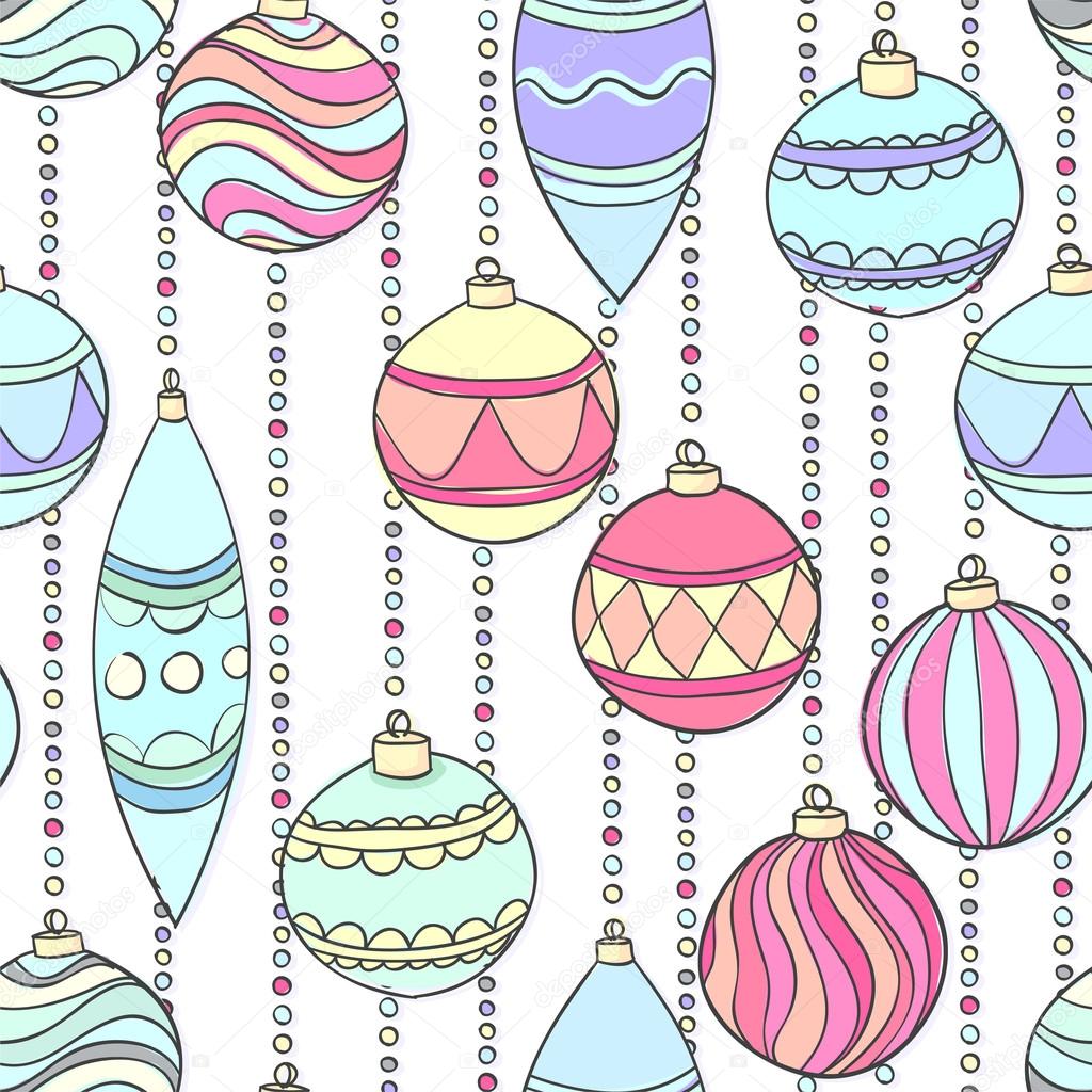 Beautiful seamless background with hanging Christmas decorations and balls