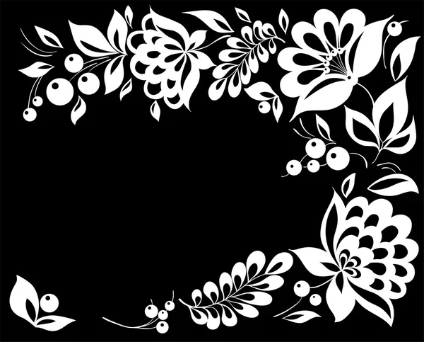 모서리에 있는 아름 다운 검은색과 흰색 꽃. — 스톡 벡터