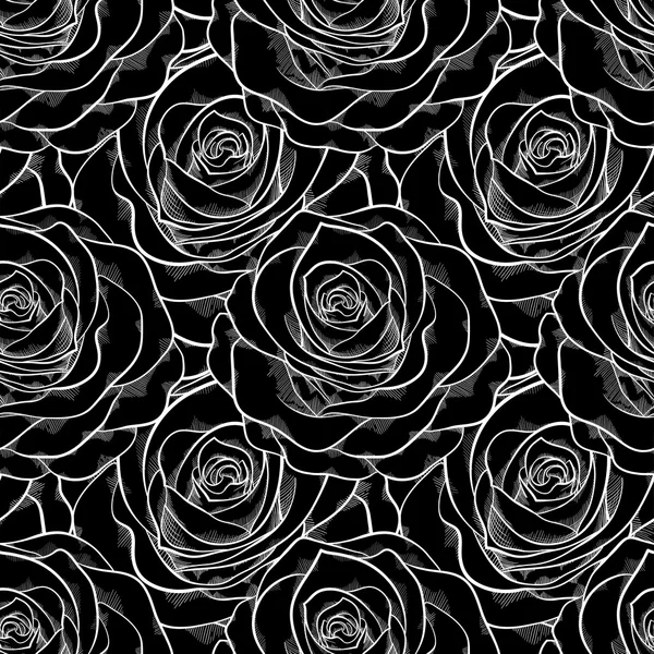 Beautiful black and white seamless pattern in roses. — Stock Vector