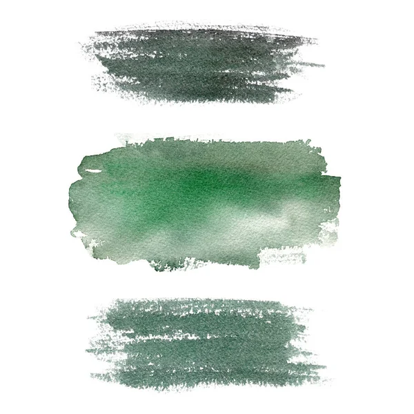 Green watercolor texture. Abstract brush strokes isolated on white background. Graphics for logo, banner, diy. — Stok Foto
