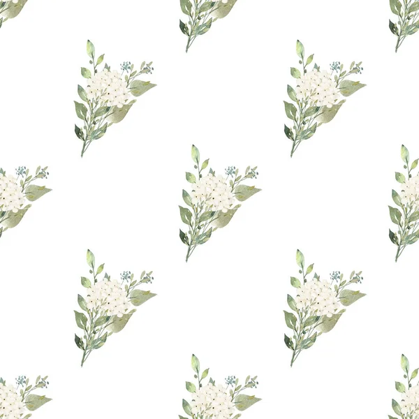 Fehér Virágok Akvarell Digitális Papír Zökkenőmentes Minta Illusztráció Grafikák Tapéta — Stock Fotó