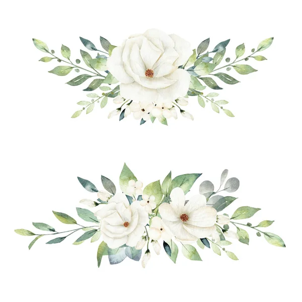 Fehér virágok csokor akvarell illusztráció. Kézzel festett előfizető. — Stock Fotó