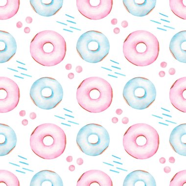 Donutlar suluboya klipleri. Kusursuz desenli dijital kağıt.