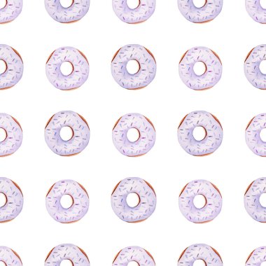 Donutlar suluboya klipleri. Kusursuz desenli dijital kağıt. Yaz grafikleri.