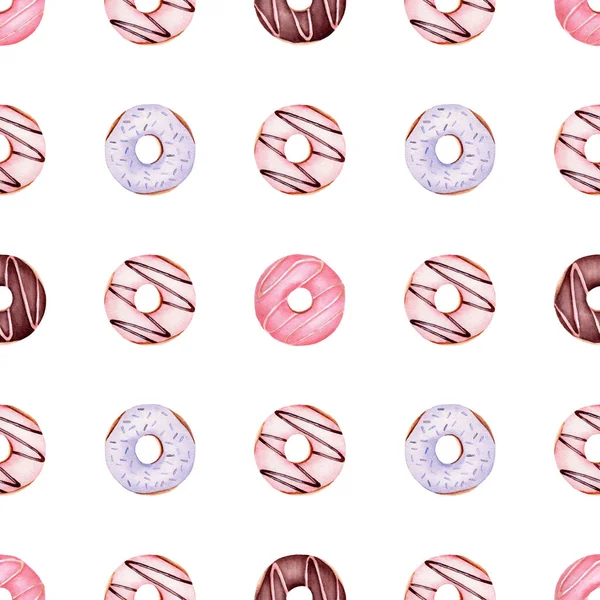 Пончики акварельні кліпарти безшовні візерунки. Ручний пофарбований цифровий папір . — стокове фото
