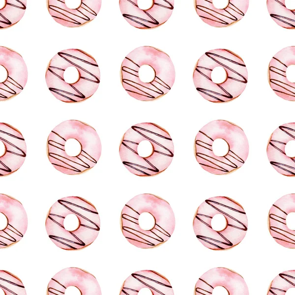 Пончики акварельні кліпарти безшовні візерунки. Ручний пофарбований цифровий папір . — стокове фото