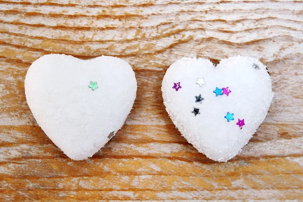 Valentines Day - hearts on wooden background — Stock Photo, Image