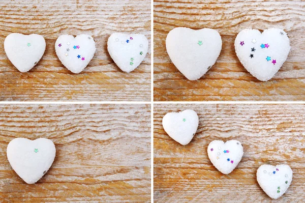 Hearts on wooden background - love concept — Stock Photo, Image