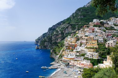 Positano panoramik görünümü, Amalfi coast, İtalya