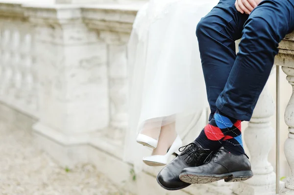 Bride and groom shoes and socks — Stock Photo, Image