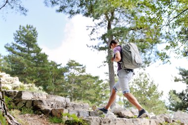 uzun yürüyüşe çıkan kimse trekking yapıyor sırt çantası ile