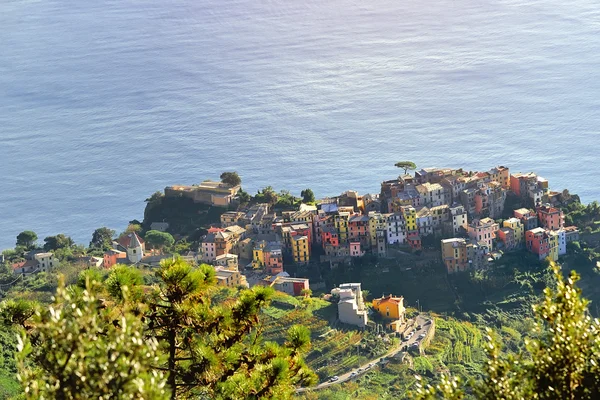 Riomaggiore panorámás kilátást, Földközi-tenger, a Cinque Terre, Olaszország — Stock Fotó