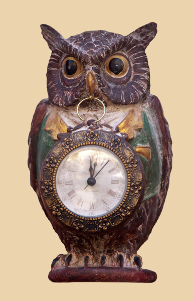 Wooden owl clock Royalty Free Stock Photos