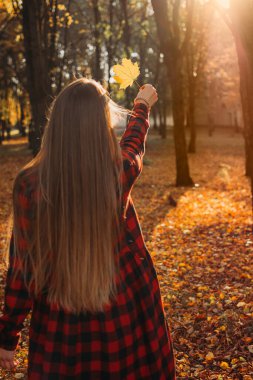 Yalnız zaman, kendine biraz zaman, kendime bakmak ve kendimi iyileştirmek için biraz zaman. Sonbahar parkında hayatın tadını çıkaran yalnız bir genç kadın. Kişisel Geliştirme Zaman Fikirleri