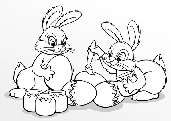 Conejitos de Pascua pintan huevos . — Archivo Imágenes Vectoriales