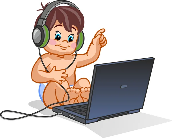 Kleine jongen met laptop — Stockvector