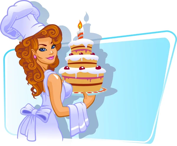 Mujer chef con pastel — Archivo Imágenes Vectoriales