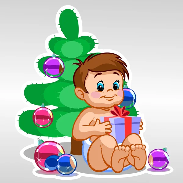 Little boy with gift box — Stock Vector