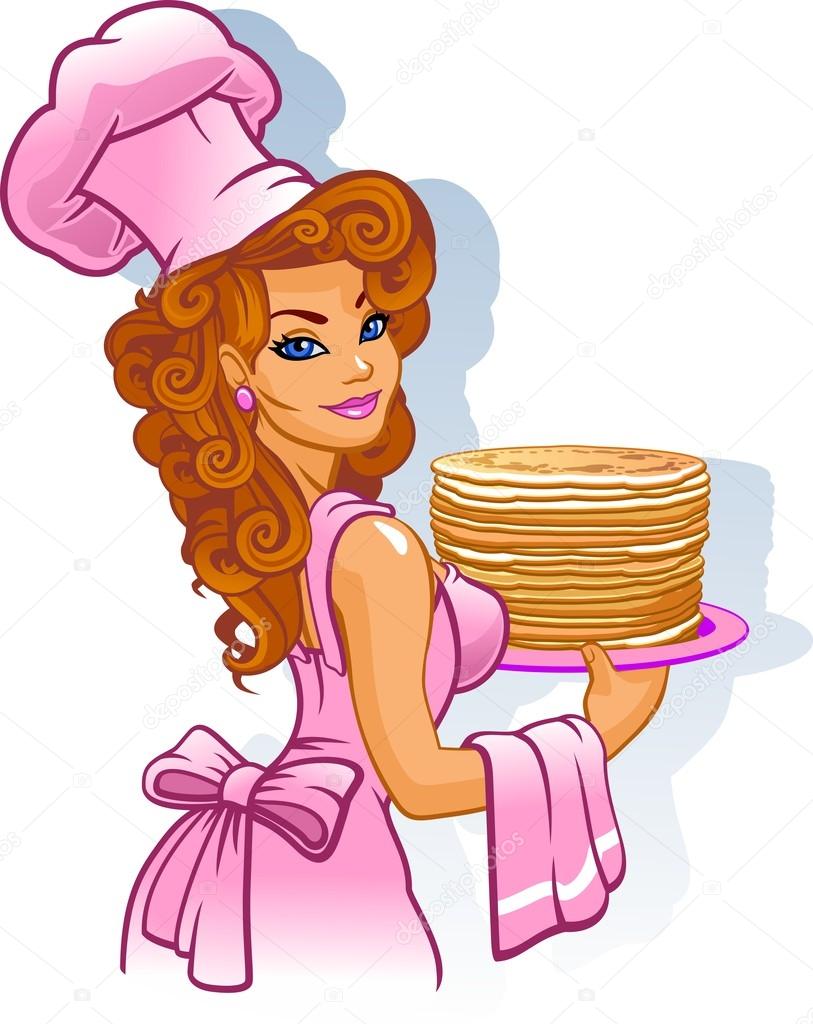 Woman chef with pancakes
