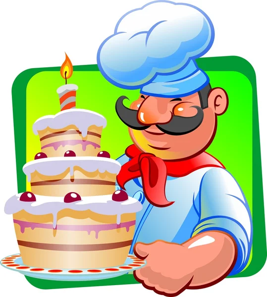 Кухар і торт з вершками — стоковий вектор