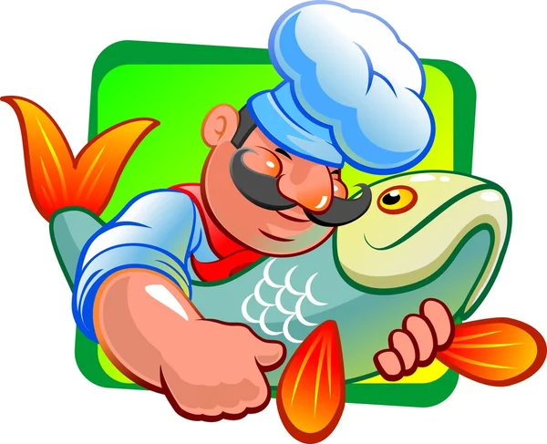 Cocinero y pescado — Vector de stock